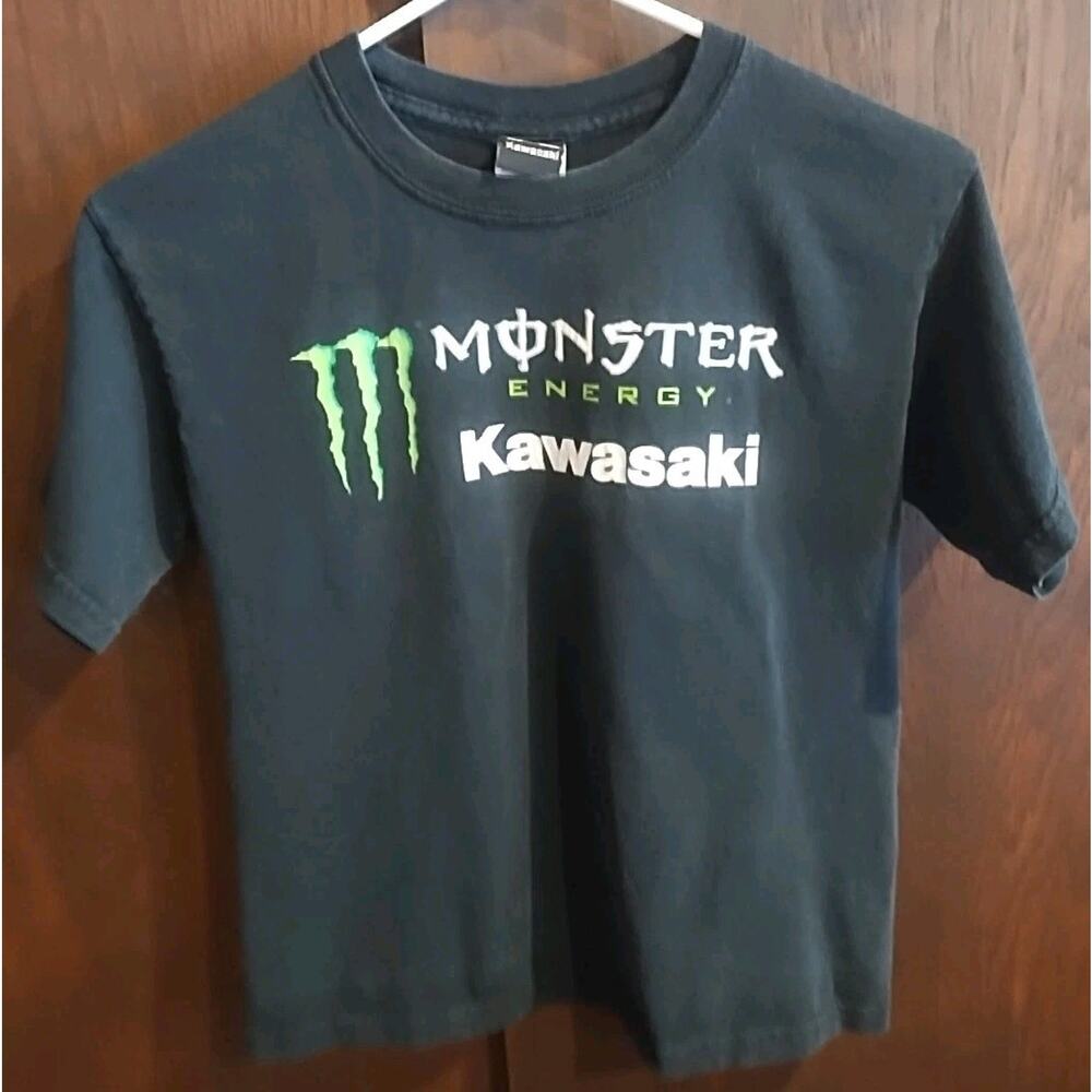 Monster Energy Kawasaki black youth small T-Shirt tee vintage short sleeve crew